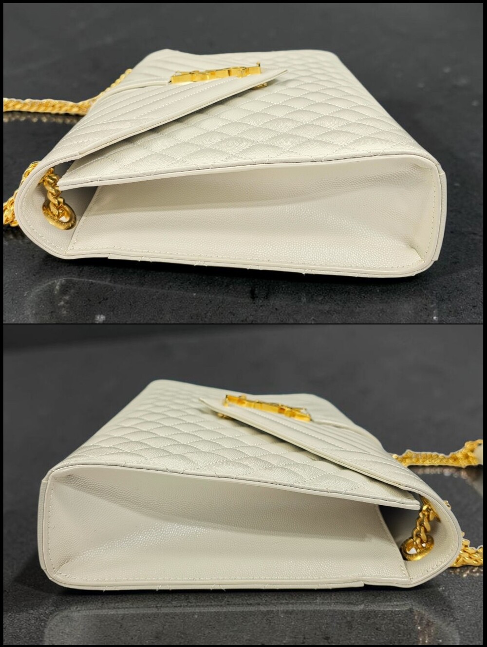 Saint Laurent Large Envelope Triquilt in Grained ivory Leather Gold Hardware - Picture 9 of 16